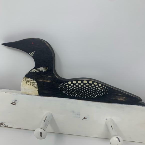 Handmade Wooden Loon Duck Bird Design Hook Cabin Hat Lightweight Coat Holder - Picture 2 of 6